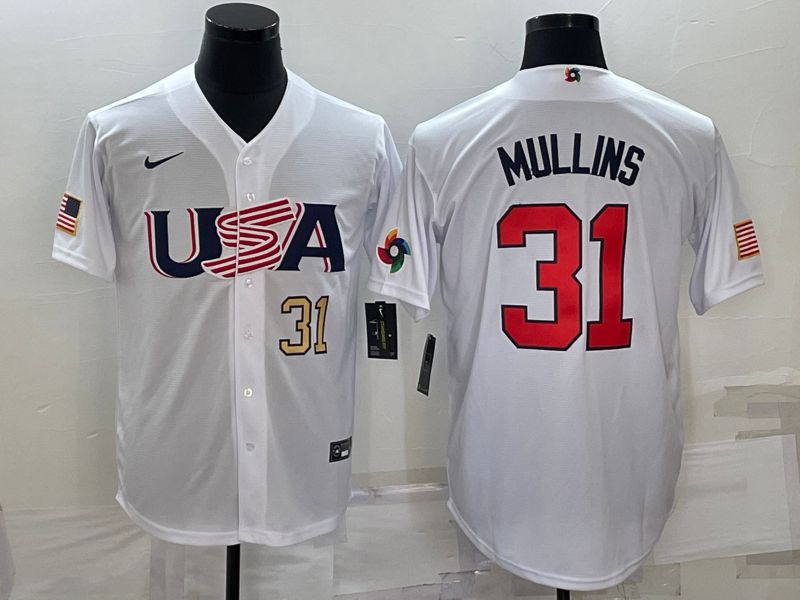 Men 2023 World Cub USA 31 Mullins White Nike MLB Jersey4